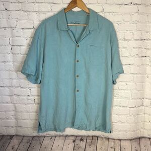 Tommy Bahama Bedarra Garden Camp Mint Green Short Sleeve 100% Silk Camp Shirt XL